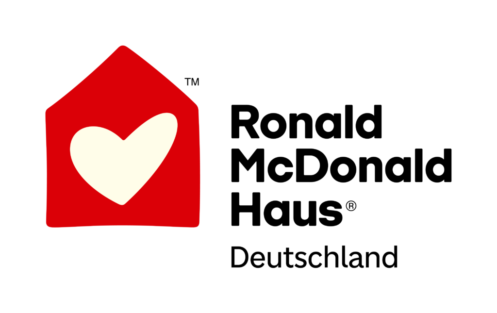 Neues Logo des Ronald McDonald Haus Deutschland mit rotem Haus und hellem Herz als Symbol für Unterstützung von Familien